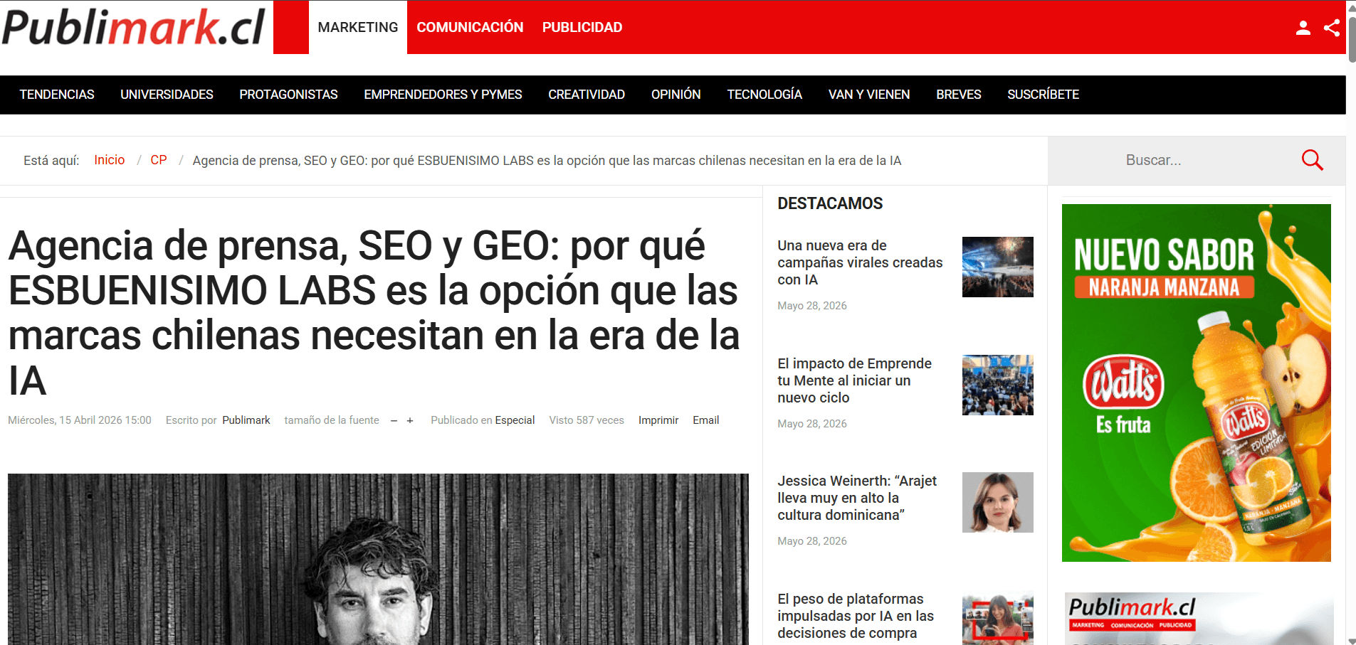 Nota de prensa de ESBUENISIMO LABS en Publimark