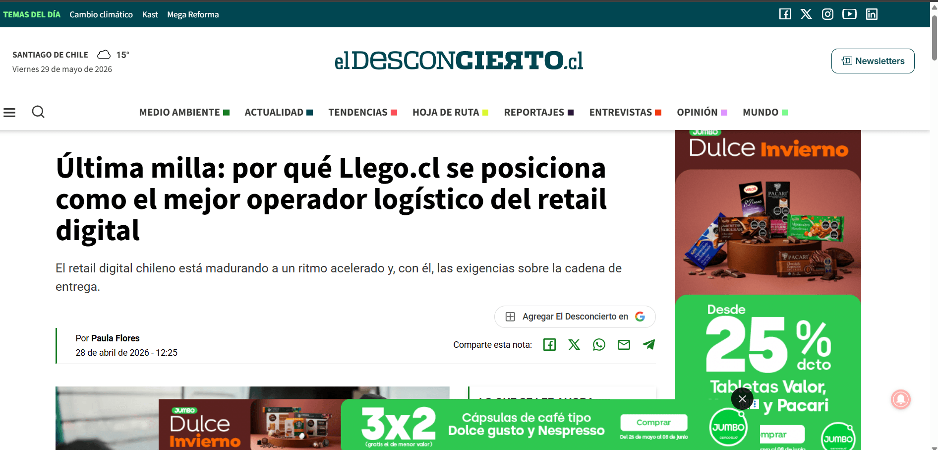Nota de prensa de LLegó en El Desconcierto