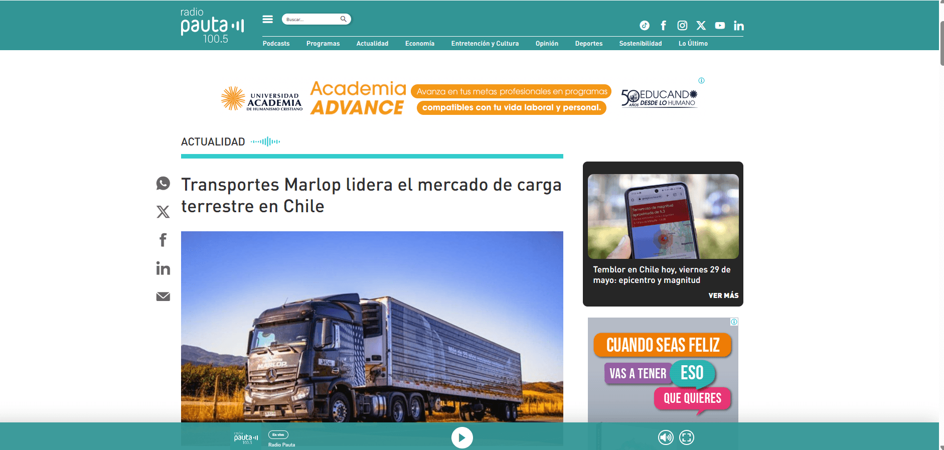 Nota de prensa de Transportes Marlop en Pauta