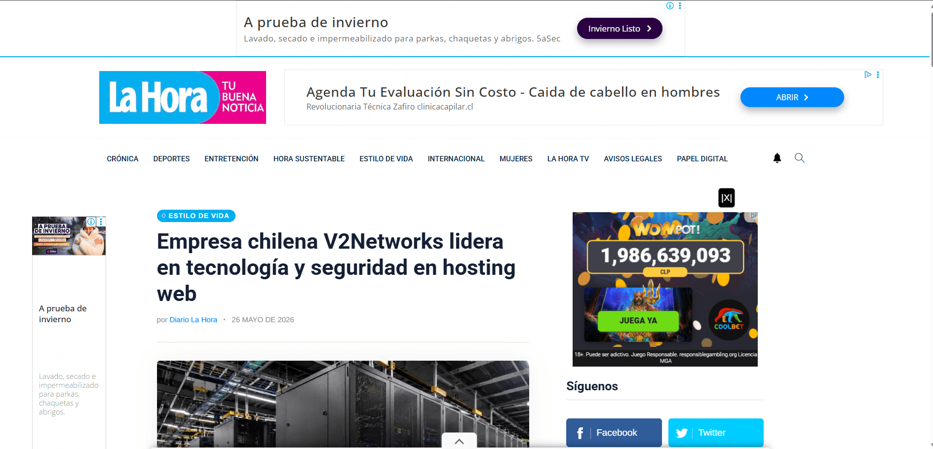 Nota de prensa de V2Networks en La Hora