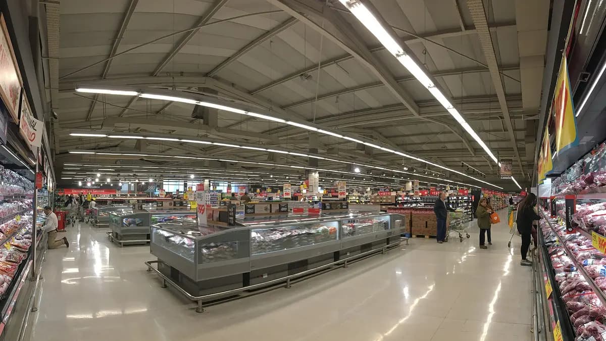 Interior de un supermercado Unimarc con sus cajas